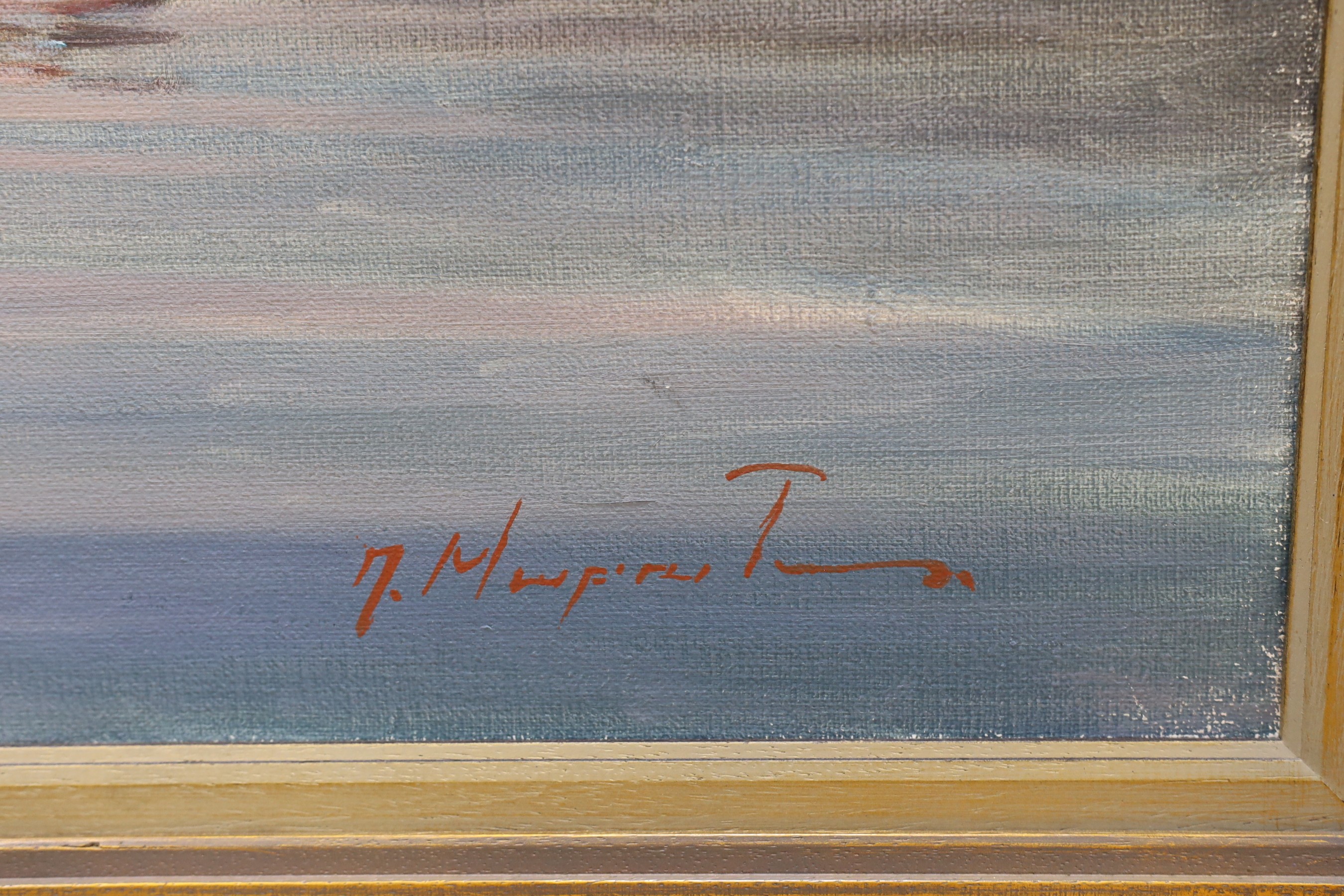 Takis Moraitis (Contemporary Greek), oil on canvas, Moored boat and Othodox Church, signed, 60 x 80cm